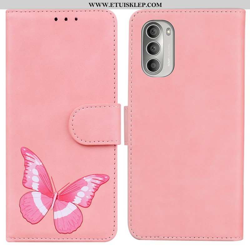 Etui Folio do Moto G51 5G Motyl Dotykający Skóry